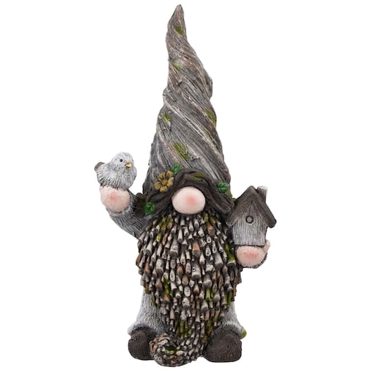 Gnome with Bird House Outdoor Garden Statue - 26.25"